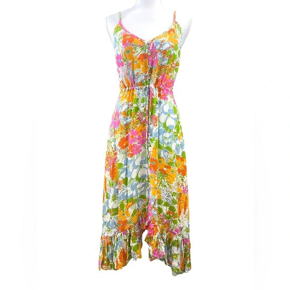 Rails Frida Day Garden Floral‎ High Low Sleeveless Midi Dress Colorful Vacation - Picture 10 of 15